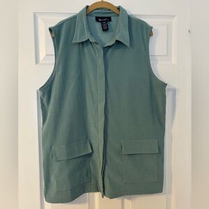 Denim & Co. Faux Suede Vest With Pockets Green Women’s Large